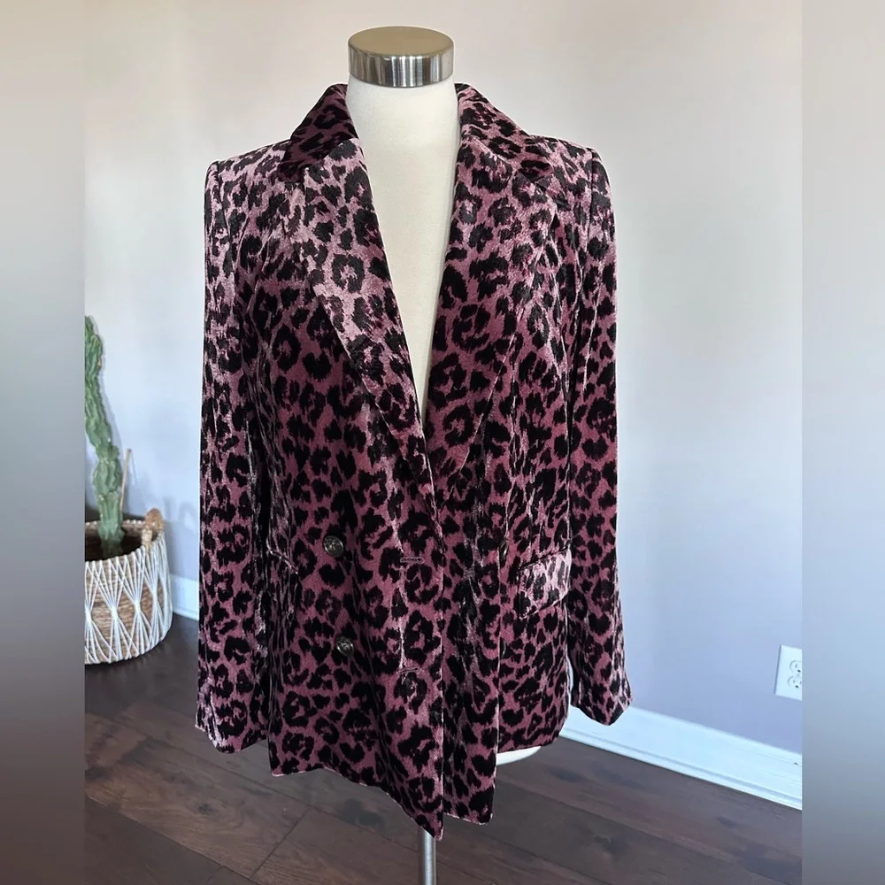 J. Crew Double Breasted Drapey Velvet Blazer Jacket Rose Leopard Print 12 - Picture 5 of 13